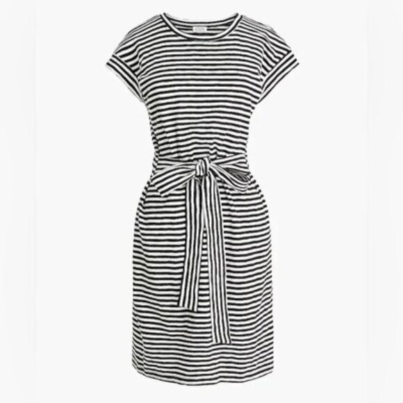 J. Crew Striped Casual Blue Red Cotton Tie Waist Nautical Preppy Shirt Dress LG - Picture 6 of 15